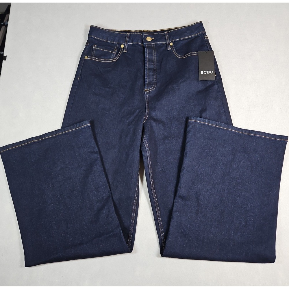 BCBG Womens Dark Wash High Rise Wide Leg Button Fly Blue Jeans Size 10 NWT